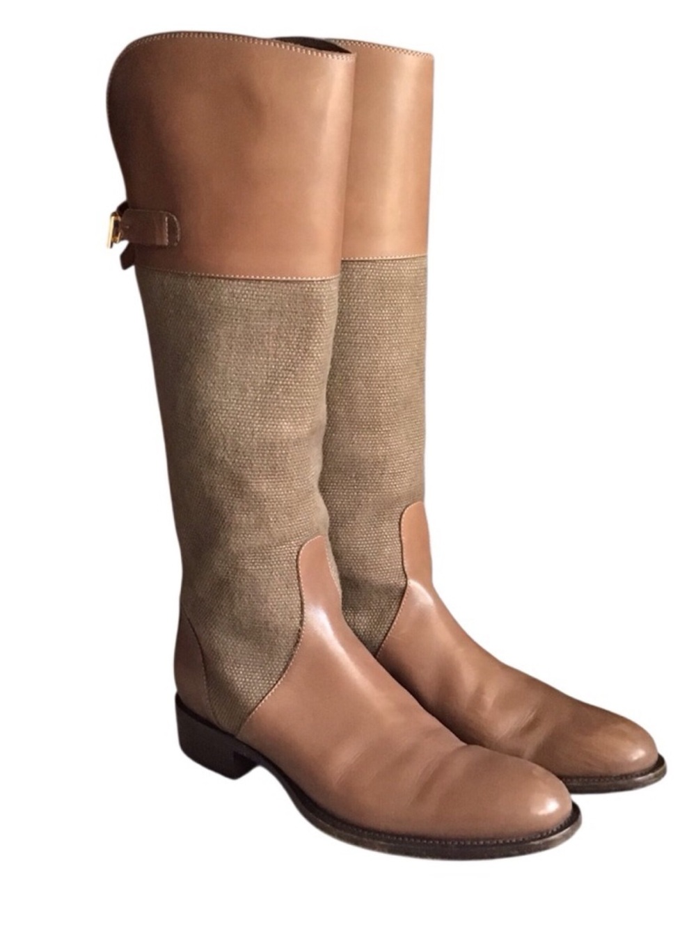 Loro Piana Calfskin Leather and Canvas Riding Boots Made in Italy